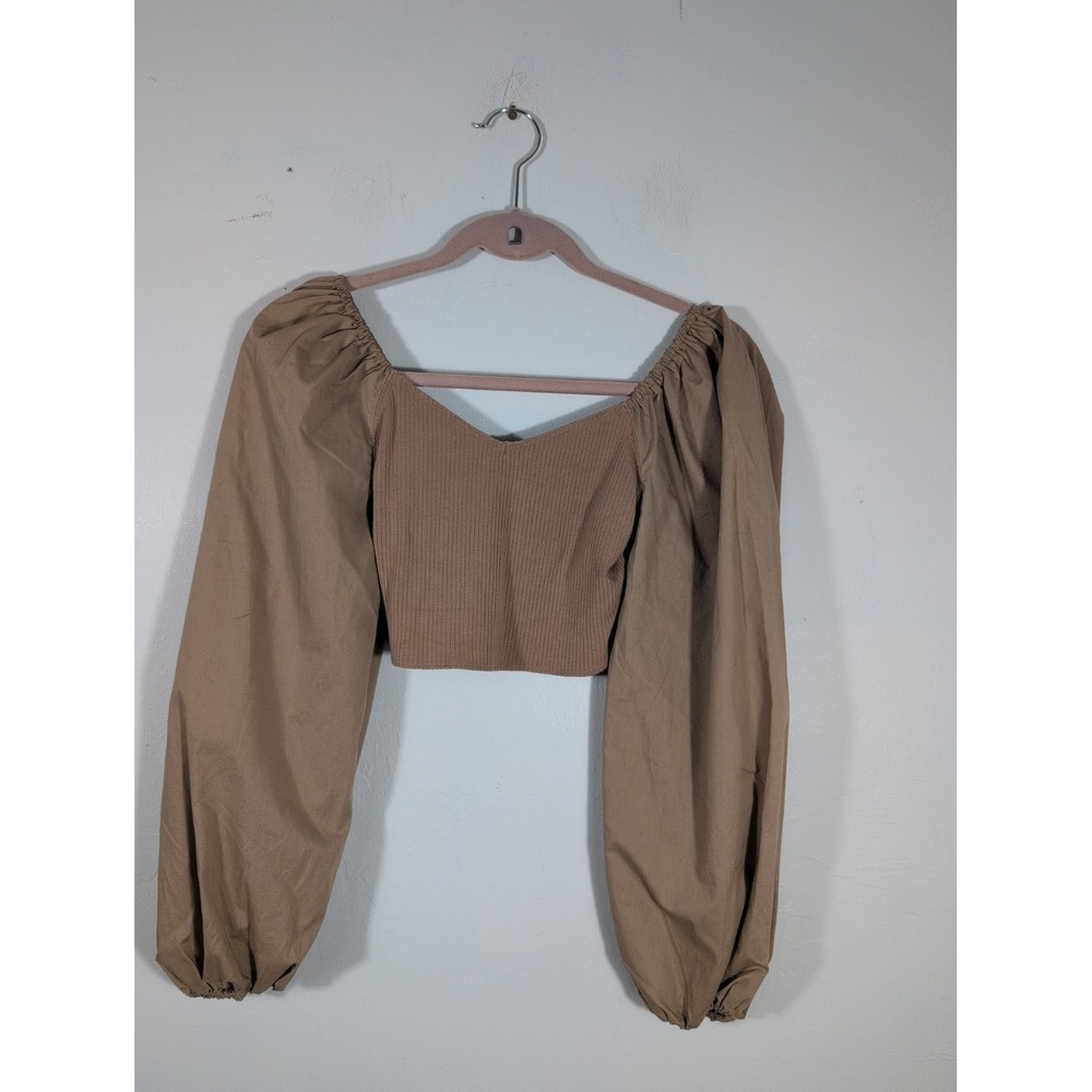 Abercrombie & Fitch Long-Sleeve Mixed Fabric Puff Sleeve XS